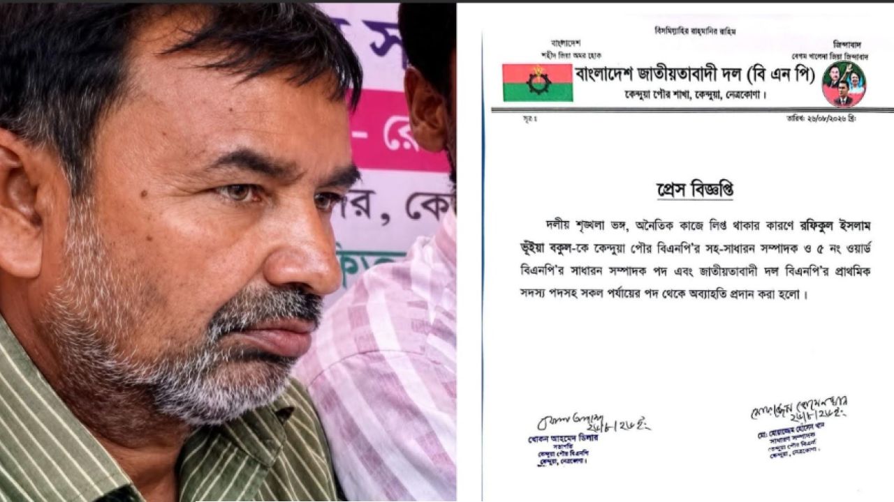 ভিডিও ধারণ করে ধর্ষণের অভিযোগ, কেন্দুয়ায় বিএনপি নেতা বকুল বহিষ্কার
